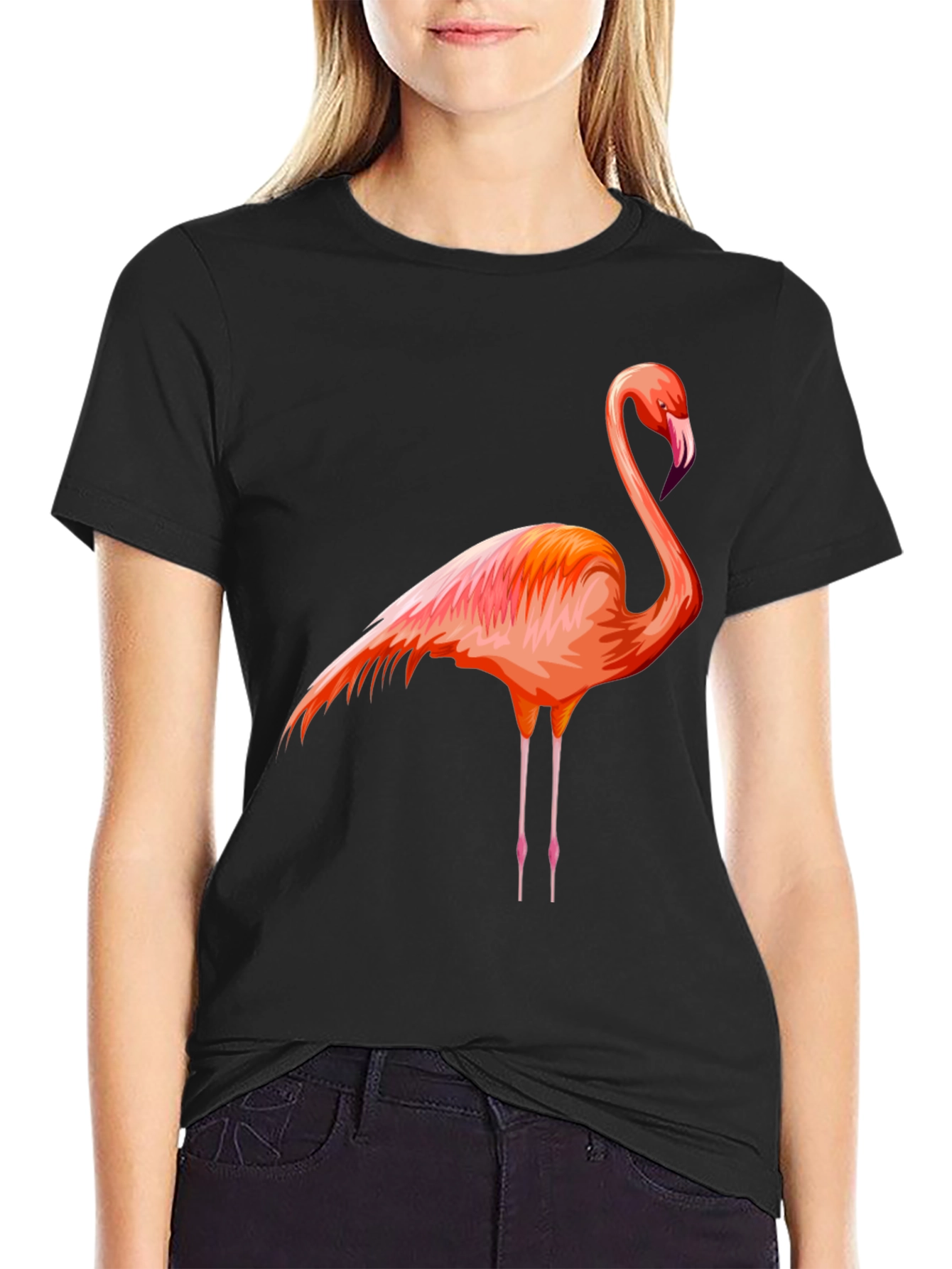 Flamingo Graphic Tee - Black Cotton Comfort