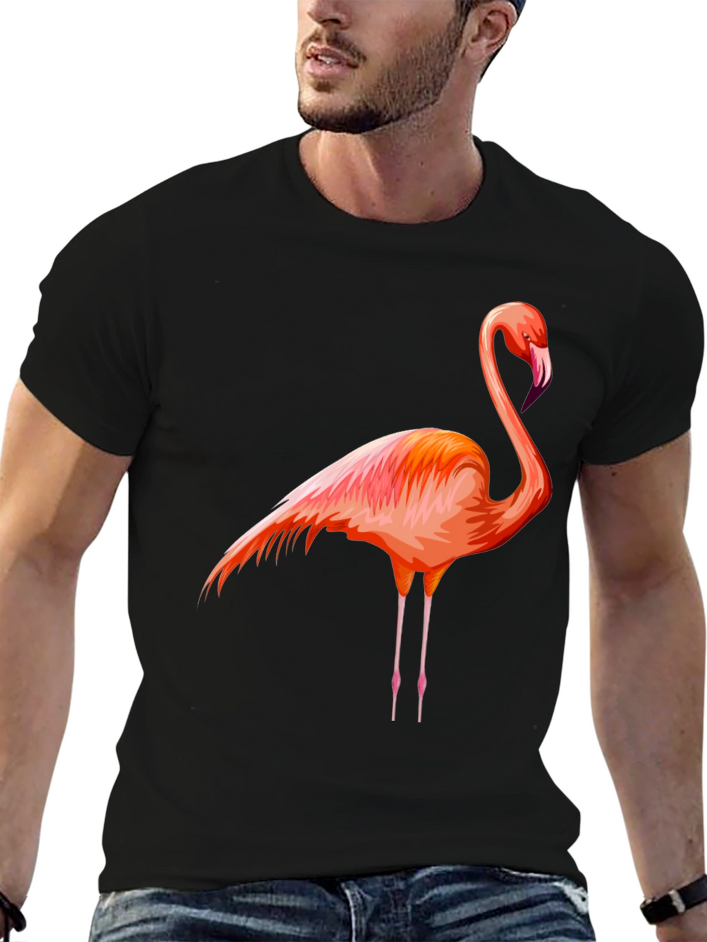 Flamingo Graphic Tee - Black Cotton Comfort