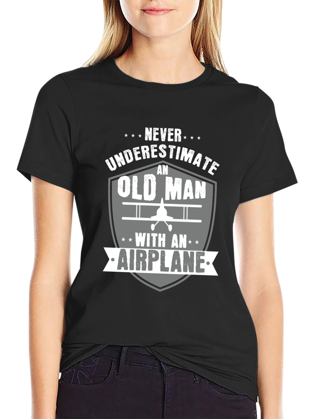 Never Underestimate an Old Man with an Airplane T-Shirt