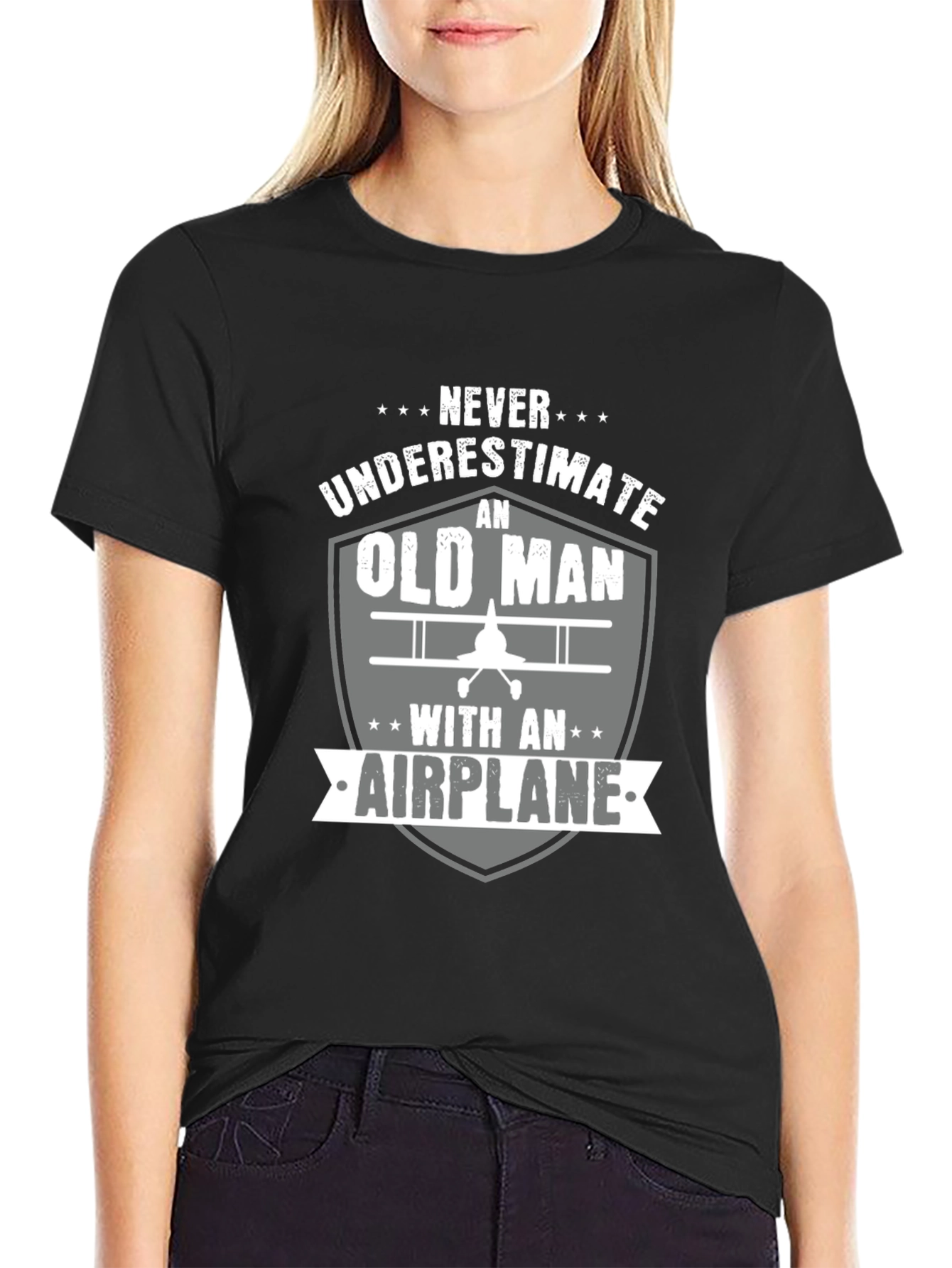 Never Underestimate an Old Man with an Airplane T-Shirt
