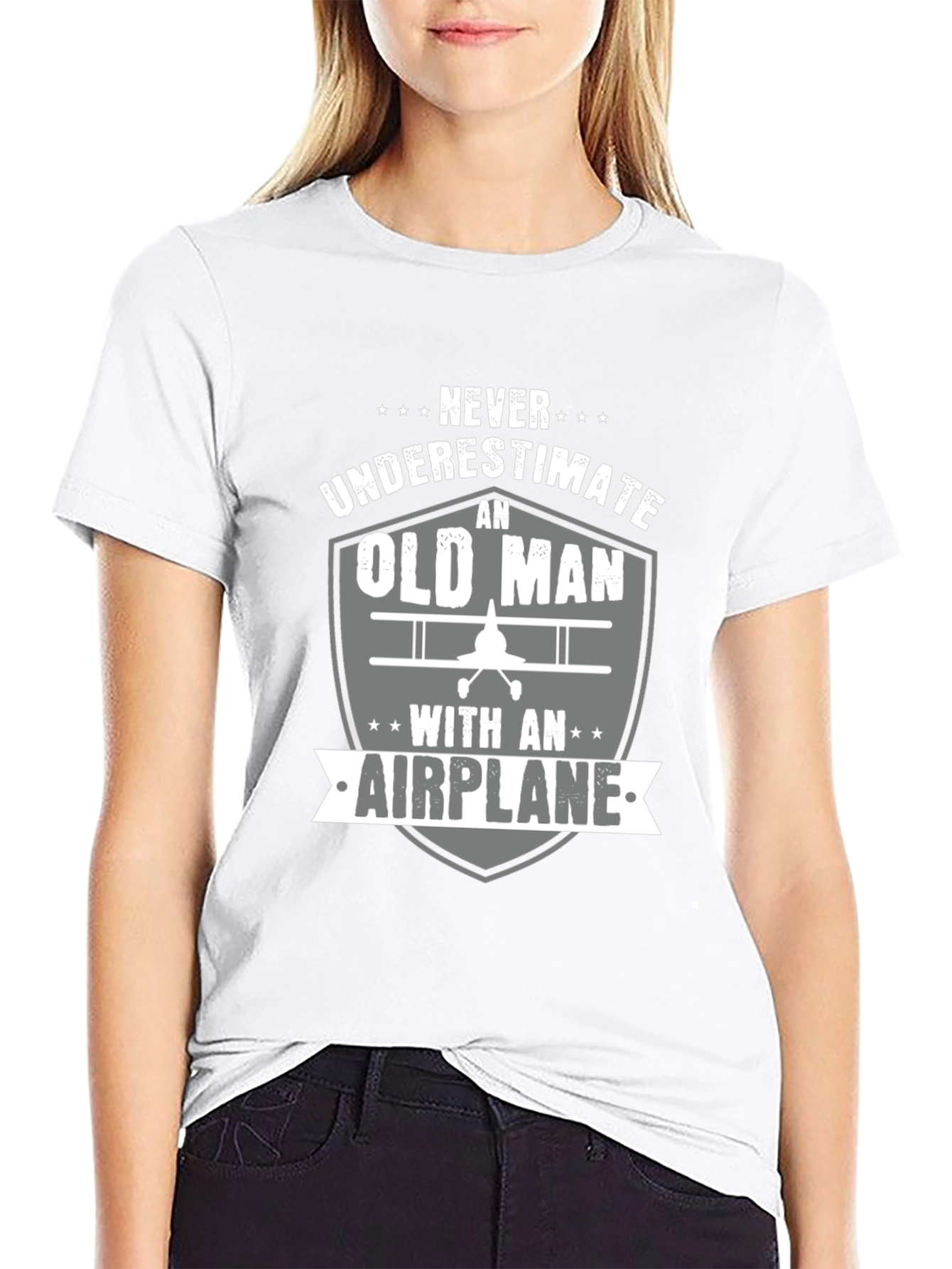 Never Underestimate an Old Man with an Airplane T-Shirt