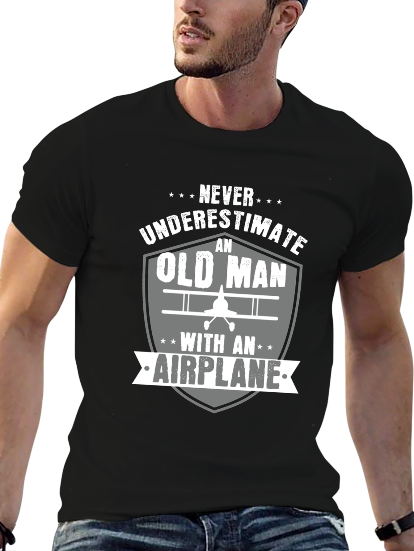 Never Underestimate an Old Man with an Airplane T-Shirt