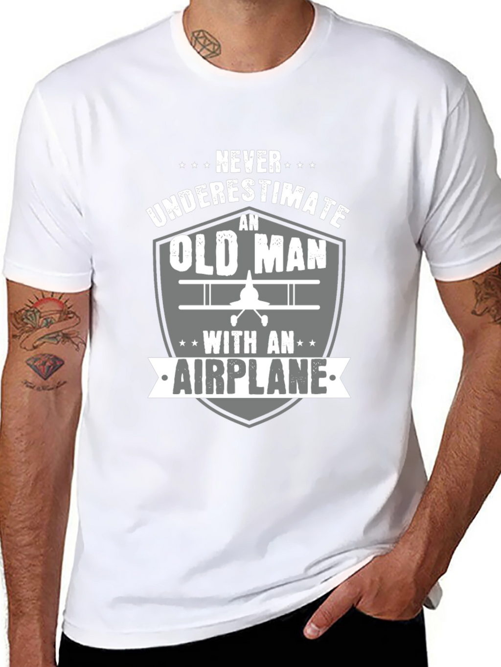 Never Underestimate an Old Man with an Airplane T-Shirt