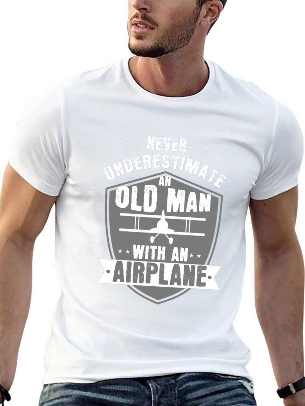 Never Underestimate an Old Man with an Airplane T-Shirt