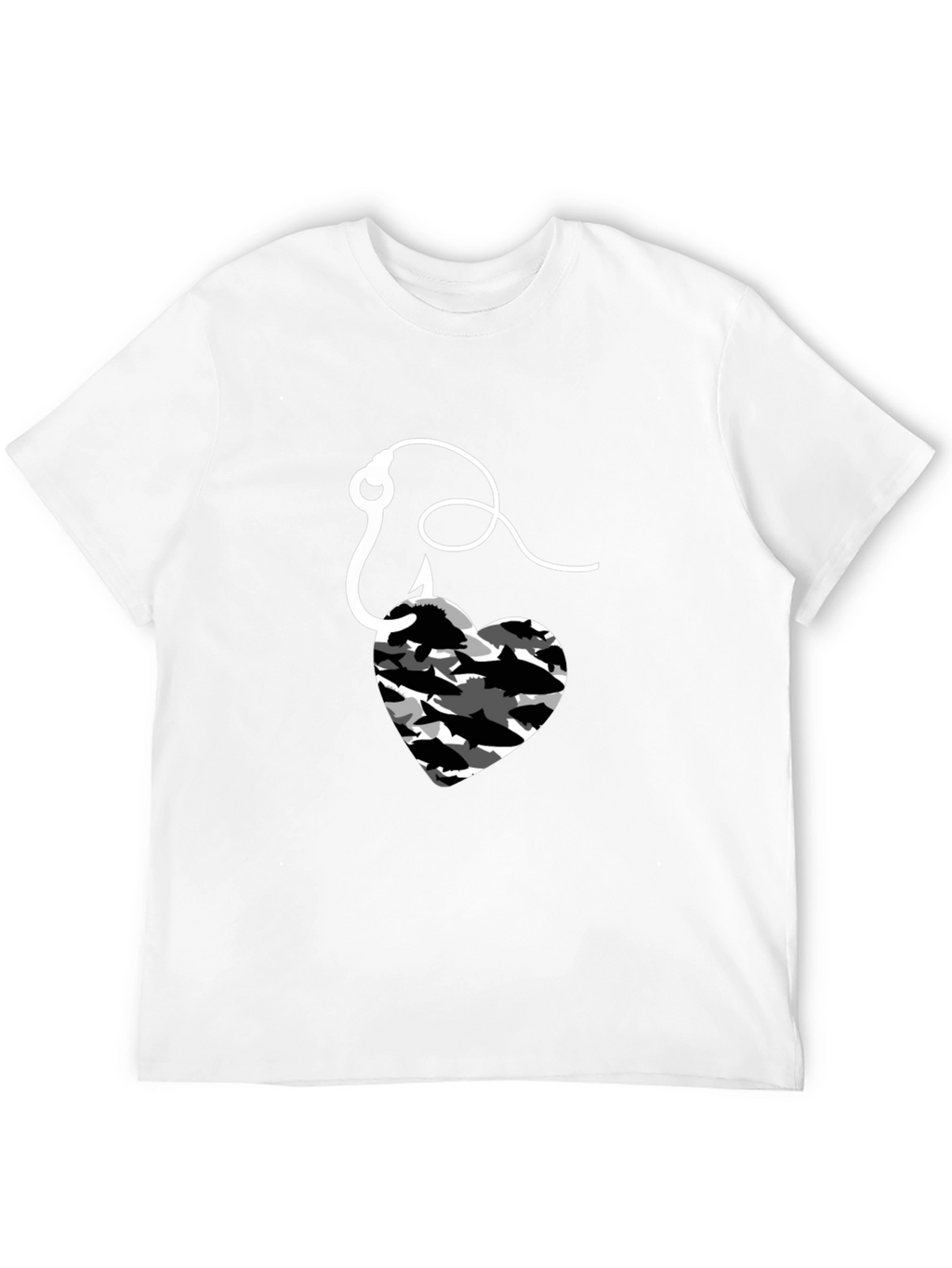 Fishing Heart Hook T-Shirt - Mens Black Tee