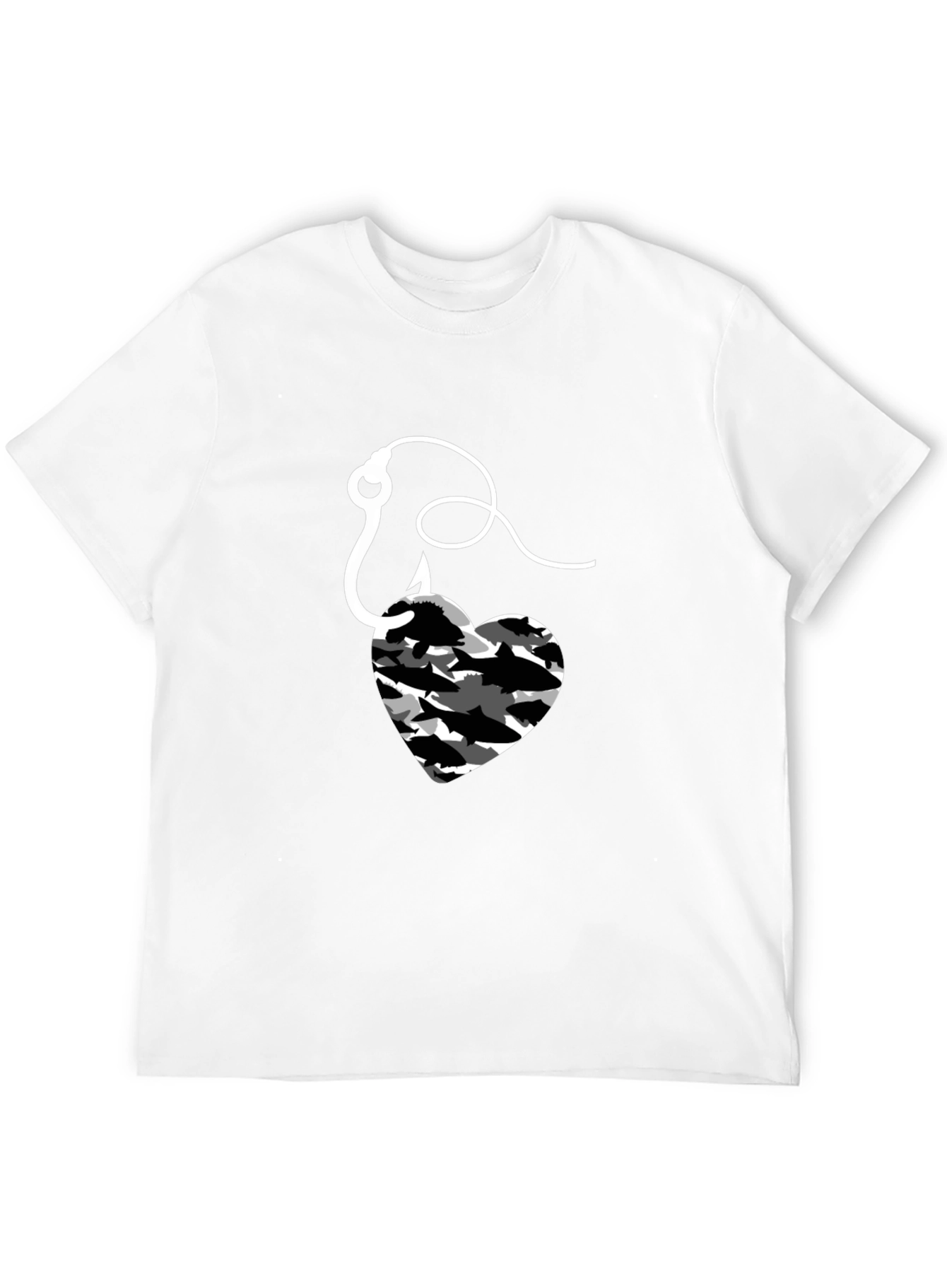 Fishing Heart Hook T-Shirt - Mens Black Tee