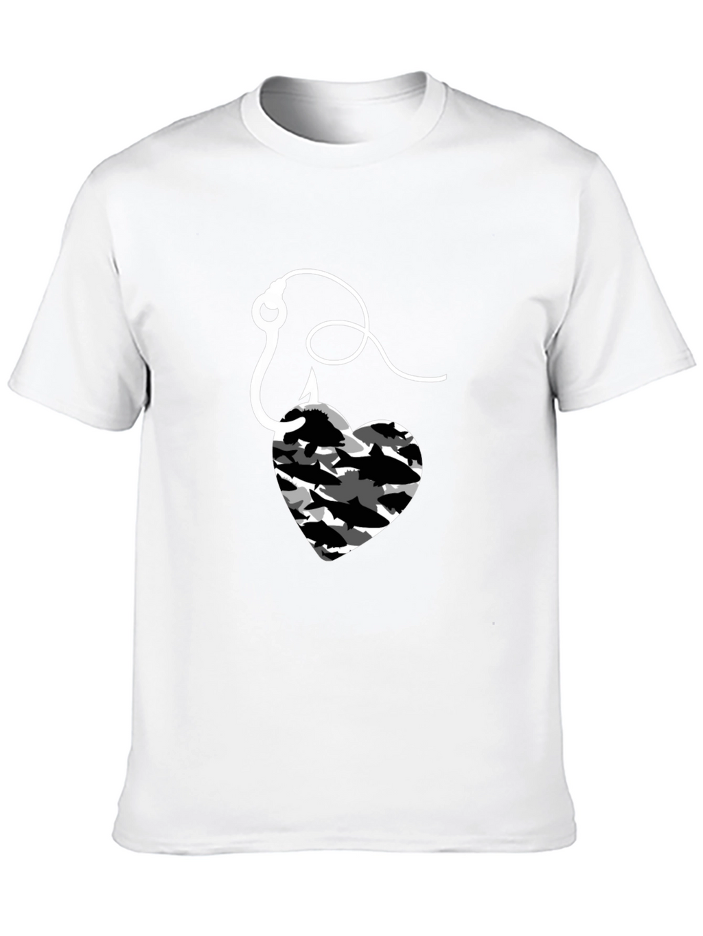Fishing Heart Hook T-Shirt - Mens Black Tee