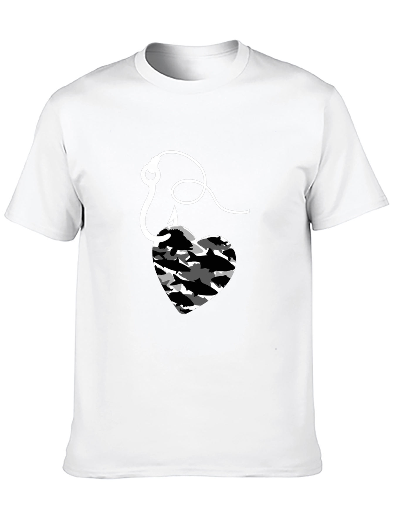 Fishing Heart Hook T-Shirt - Mens Black Tee
