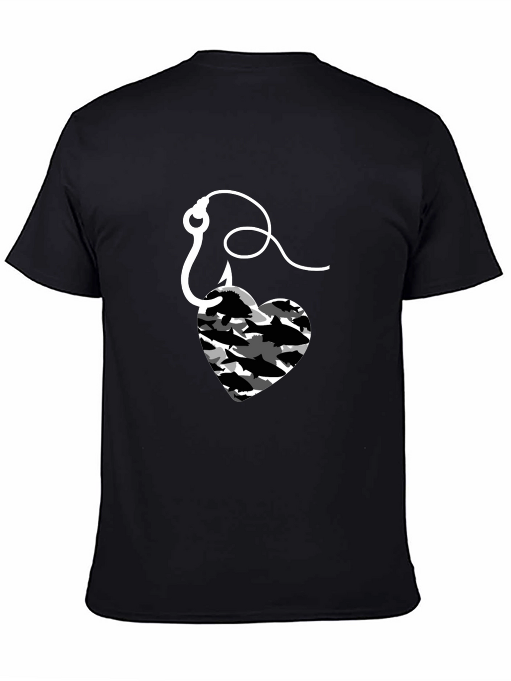 Fishing Heart Hook T-Shirt - Mens Black Tee