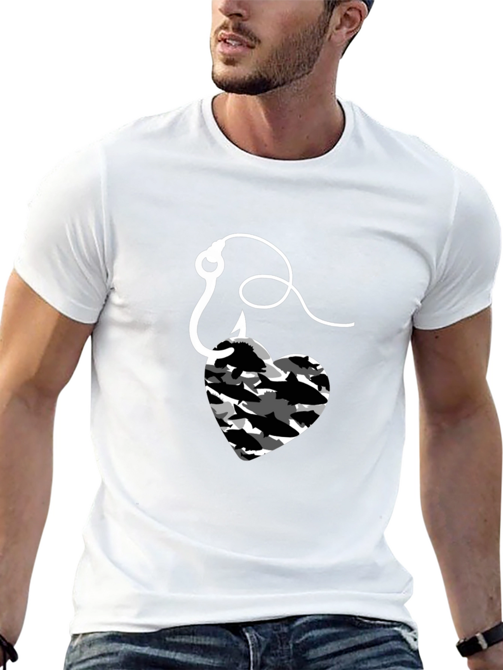 Fishing Heart Hook T-Shirt - Mens Black Tee