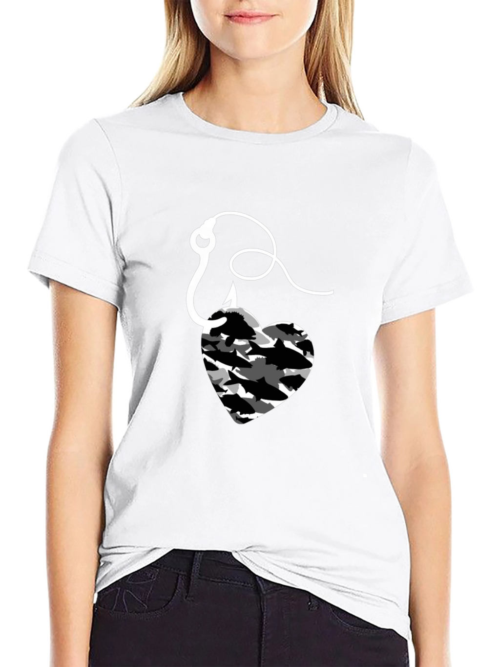 Fishing Heart Hook T-Shirt - Mens Black Tee