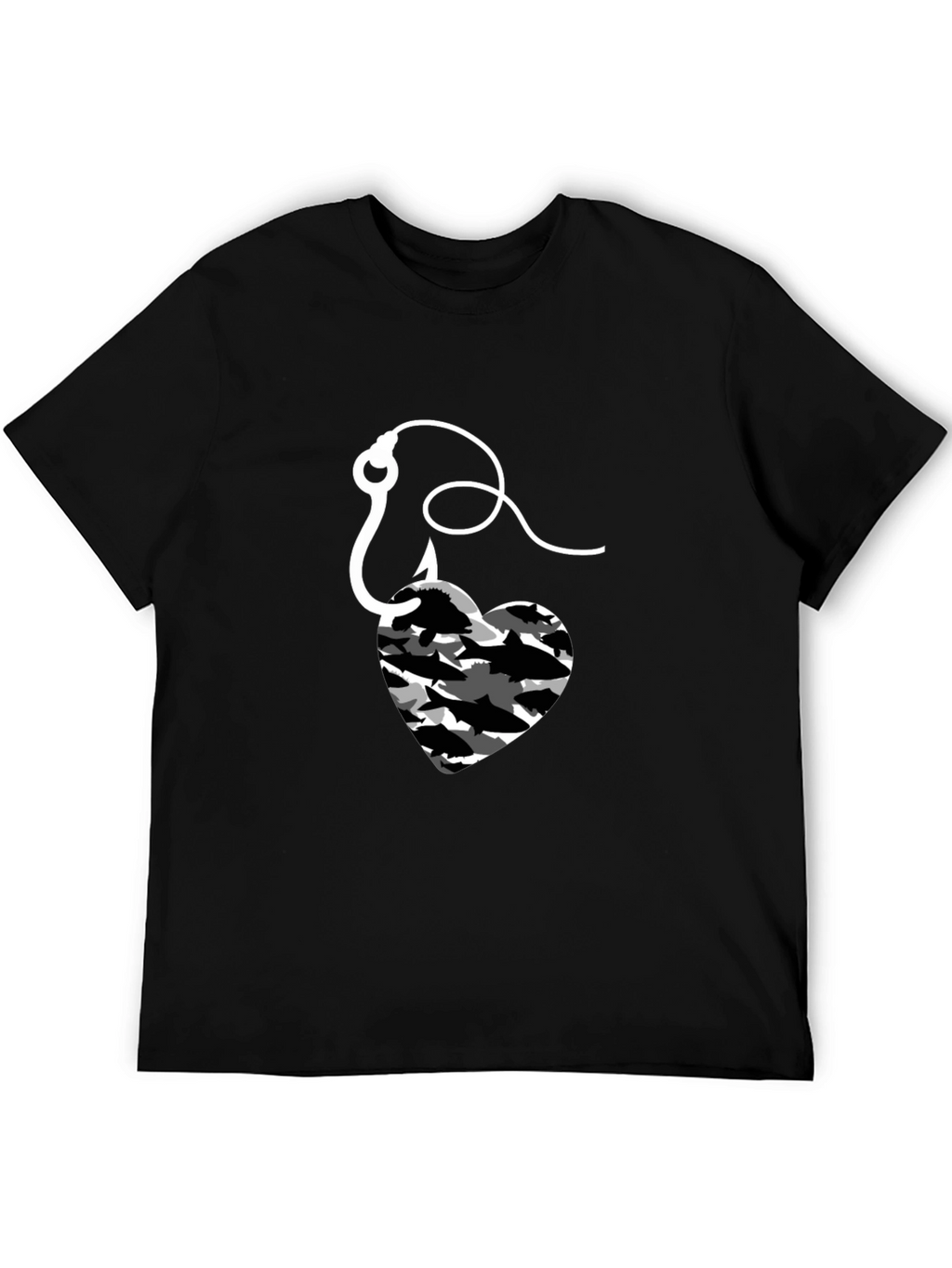 Fishing Heart Hook T-Shirt - Mens Black Tee