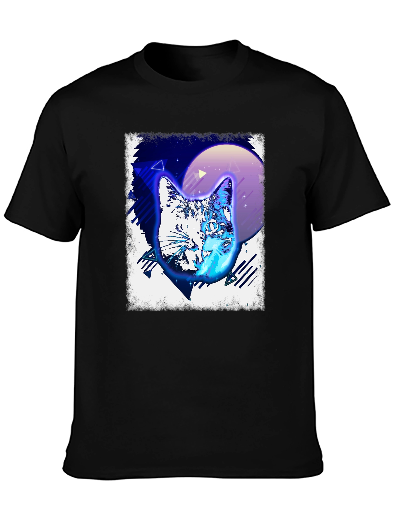 Retro Cat Graphic Tee - Black Cotton T-Shirt