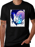 Retro Cat Graphic Tee - Black Cotton T-Shirt