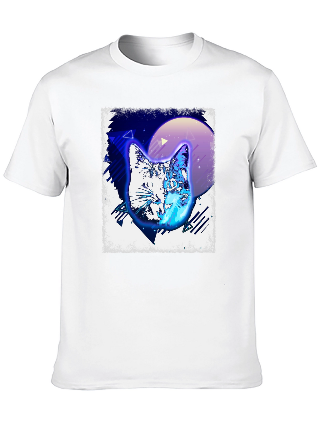 Retro Cat Graphic Tee - Black Cotton T-Shirt