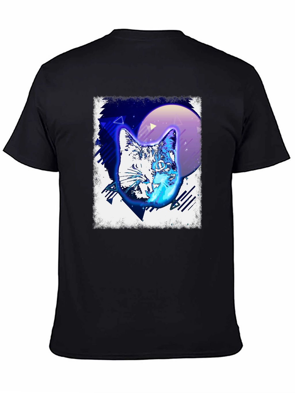 Retro Cat Graphic Tee - Black Cotton T-Shirt
