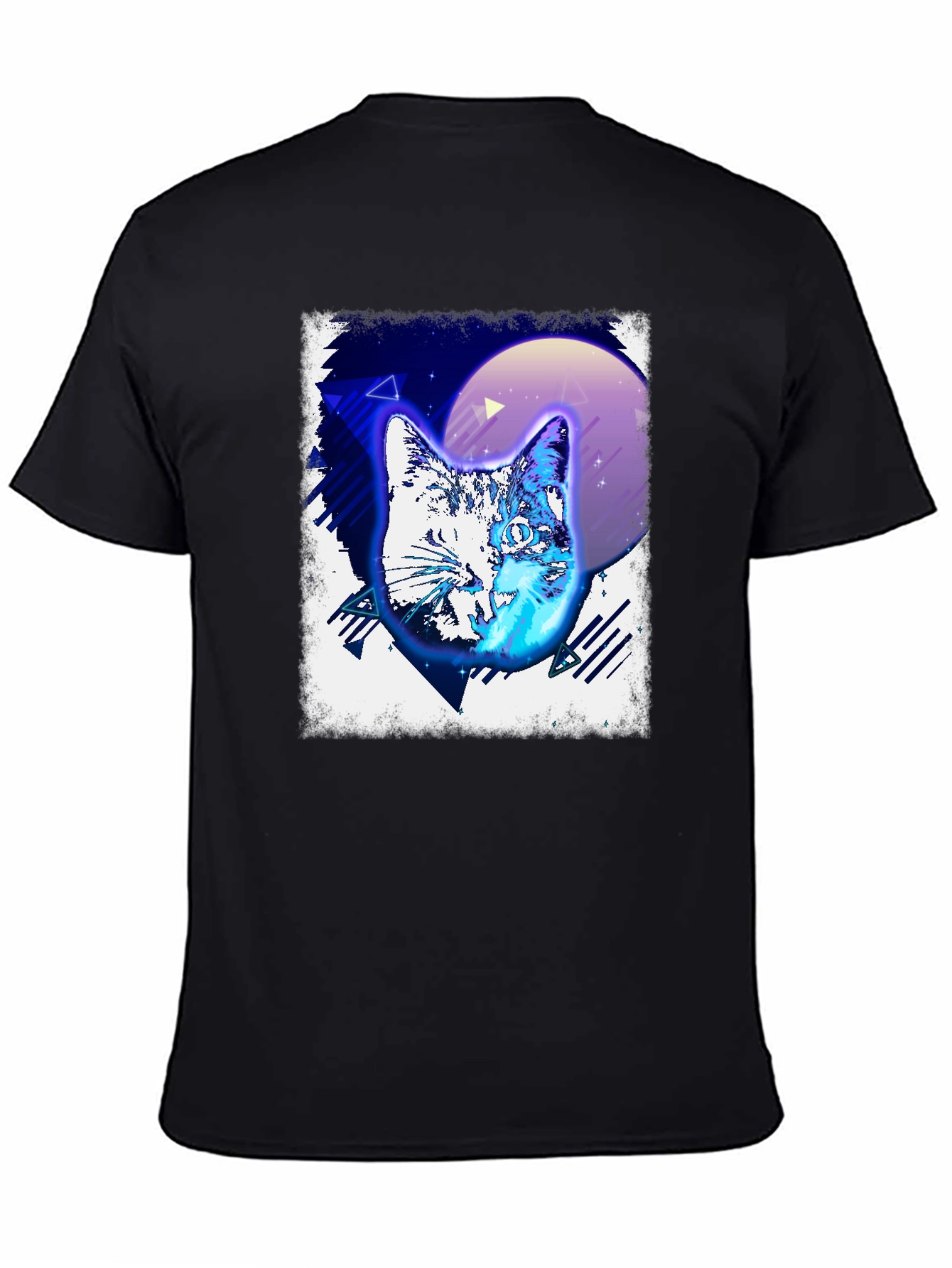 Retro Cat Graphic Tee - Black Cotton T-Shirt