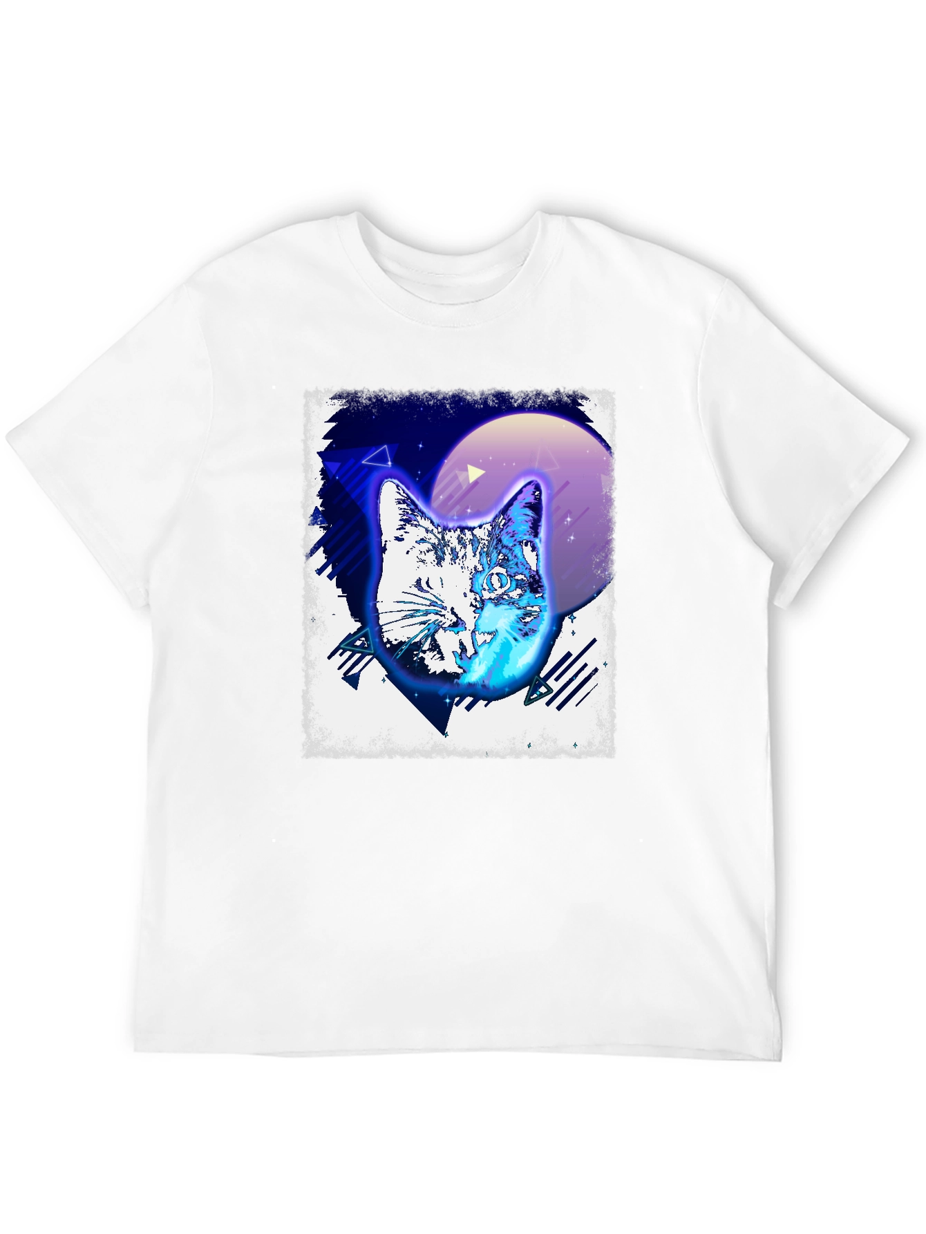 Retro Cat Graphic Tee - Black Cotton T-Shirt