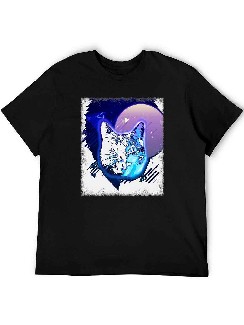 Retro Cat Graphic Tee - Black Cotton T-Shirt