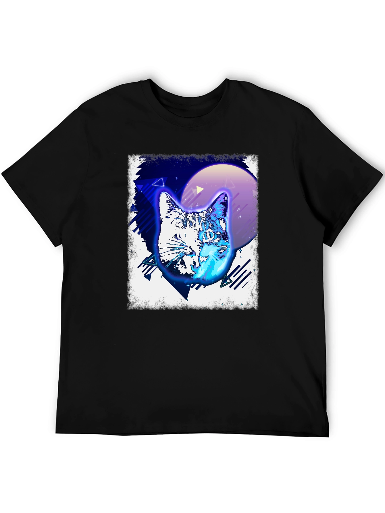 Retro Cat Graphic Tee - Black Cotton T-Shirt