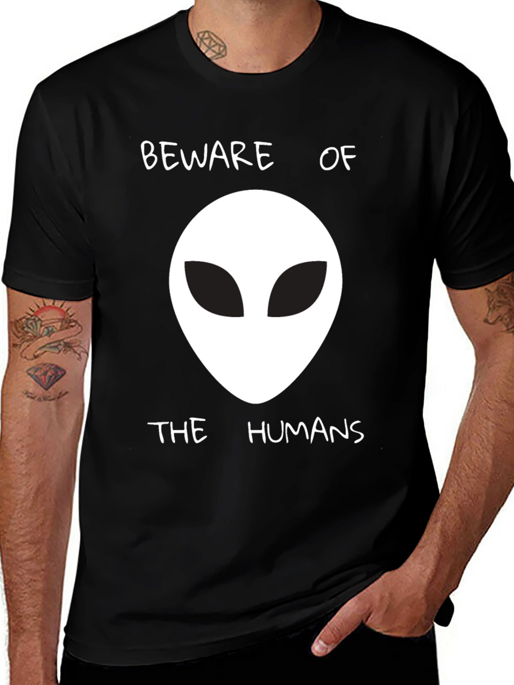 Beware of the Humans Alien Graphic T-Shirt