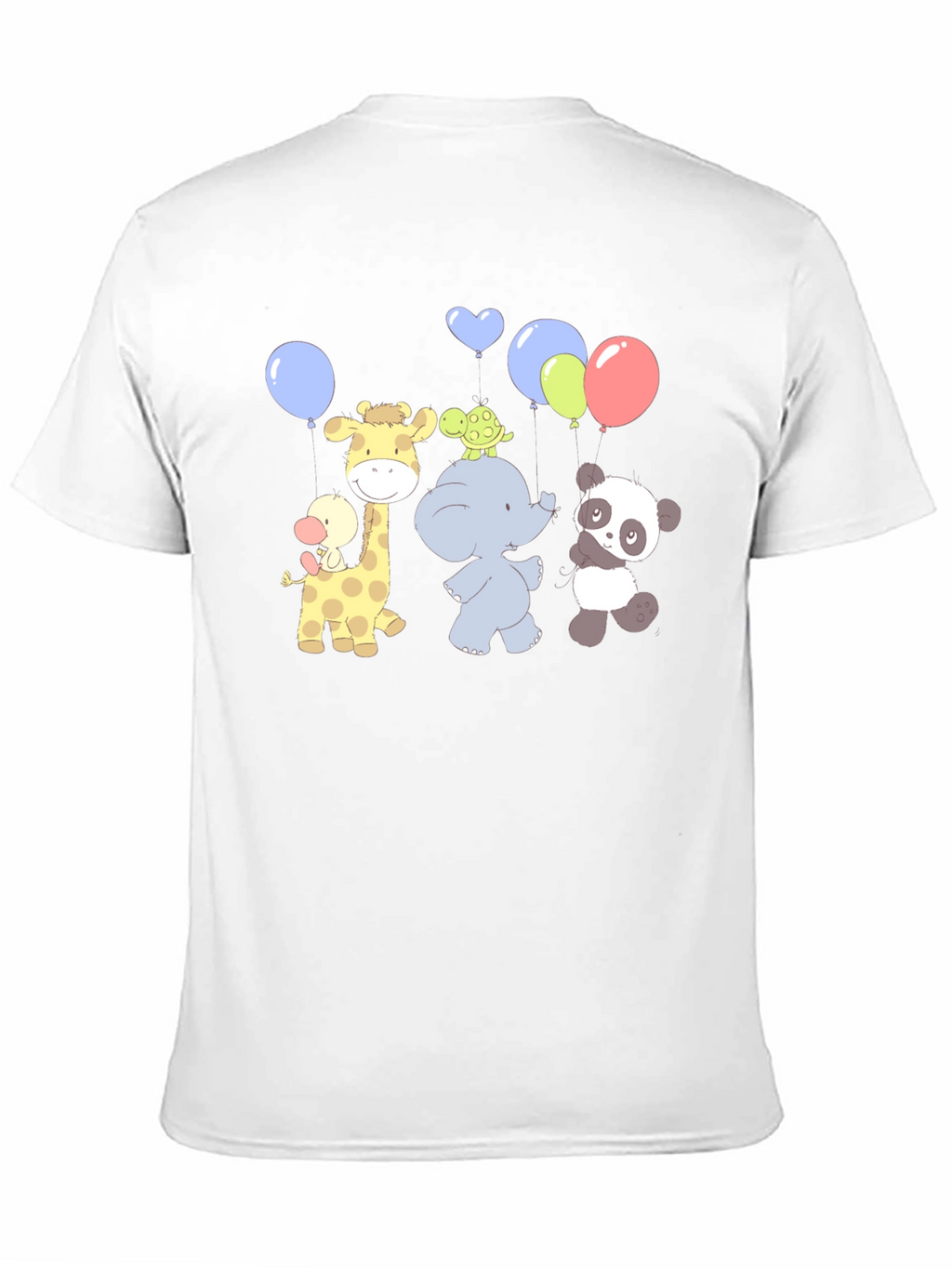 Cute Cartoon Animal Balloons Graphic Black T-Shirt