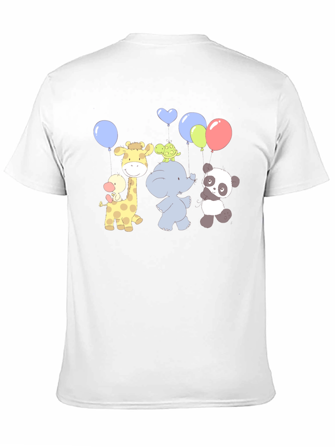 Cute Cartoon Animal Balloons Graphic Black T-Shirt