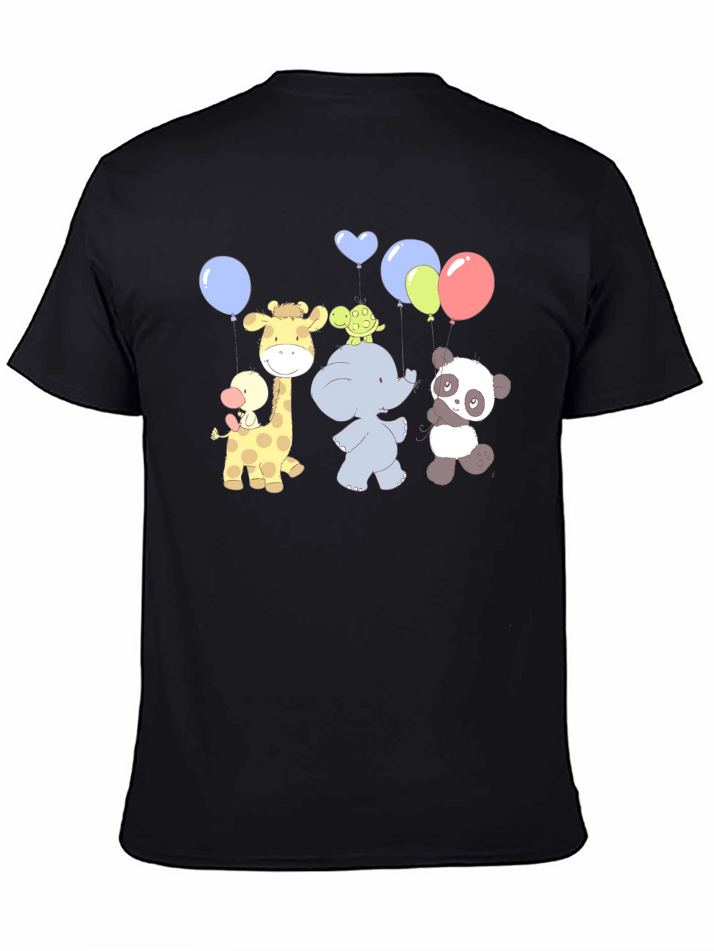 Cute Cartoon Animal Balloons Graphic Black T-Shirt