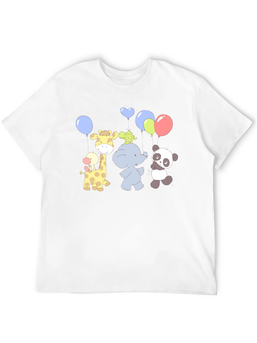 Cute Cartoon Animal Balloons Graphic Black T-Shirt