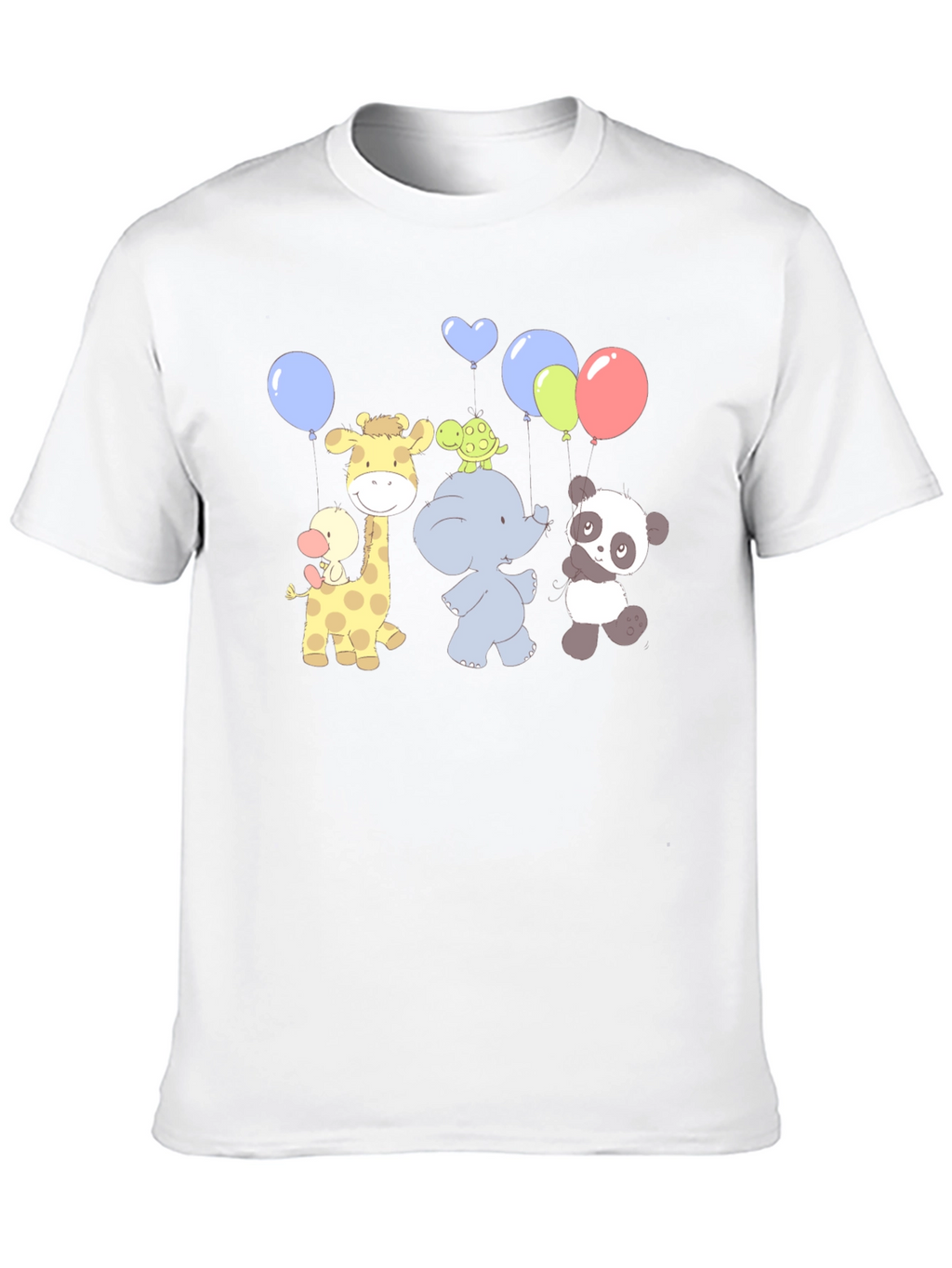 Cute Cartoon Animal Balloons Graphic Black T-Shirt