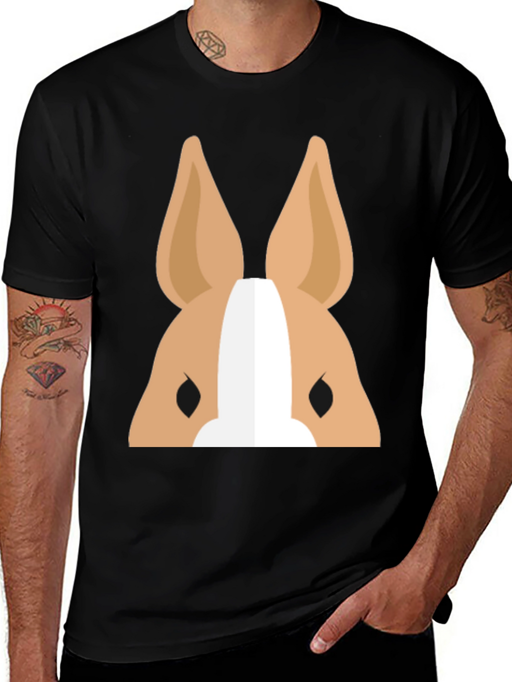 Cartoon Dog Face Graphic T-Shirt - Black