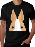 Cartoon Dog Face Graphic T-Shirt - Black