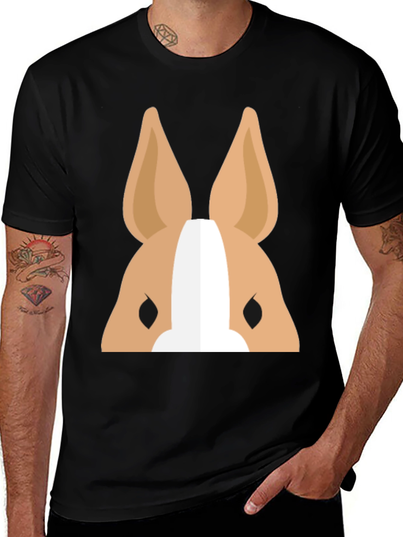 Cartoon Dog Face Graphic T-Shirt - Black
