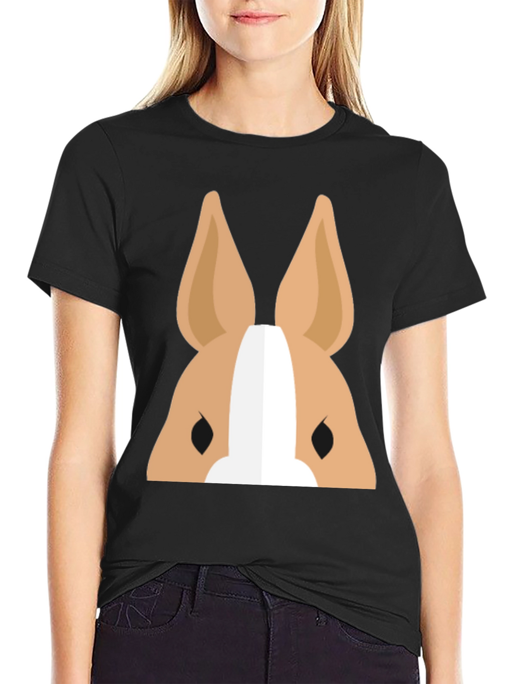 Cartoon Dog Face Graphic T-Shirt - Black