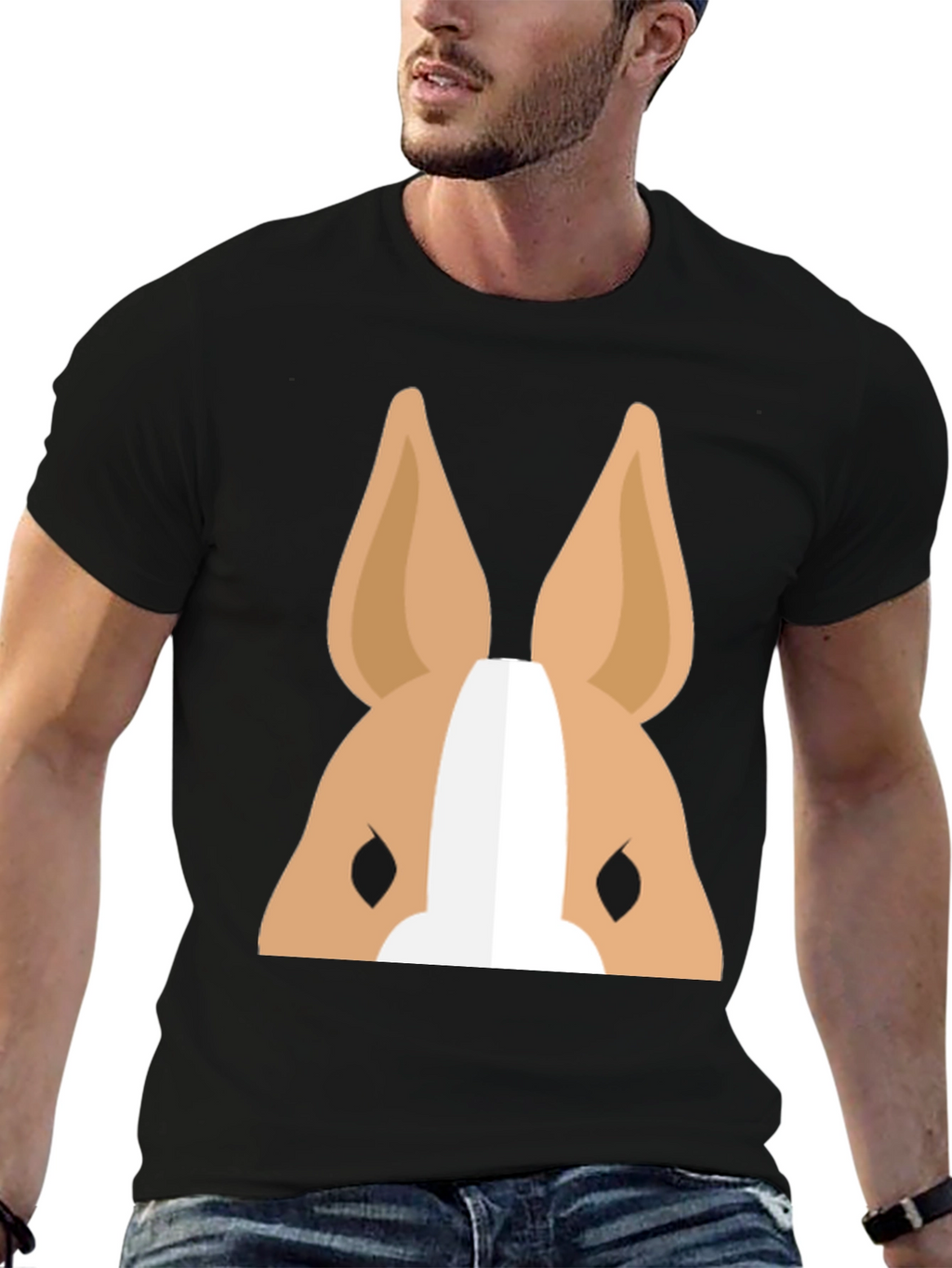 Cartoon Dog Face Graphic T-Shirt - Black