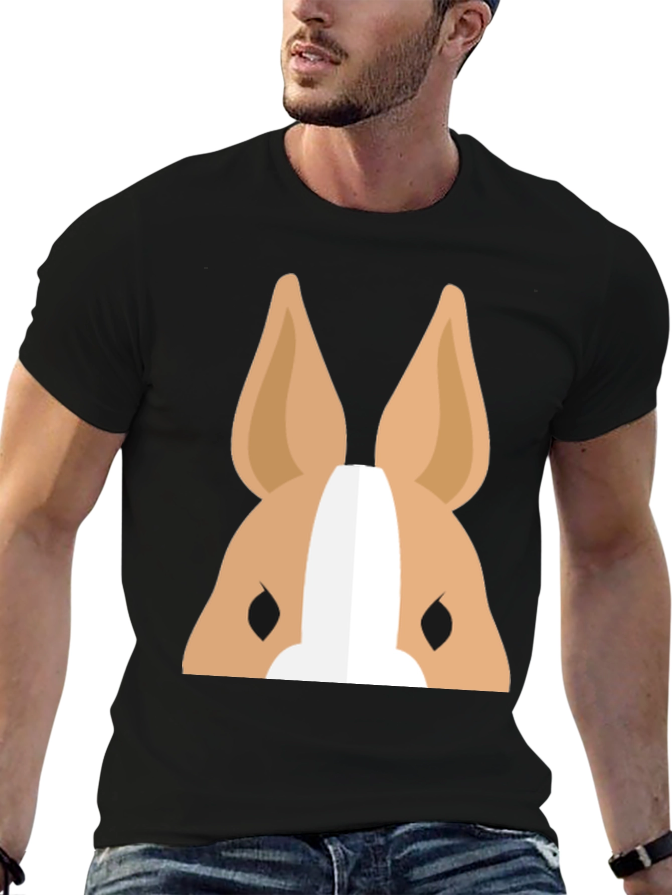 Cartoon Dog Face Graphic T-Shirt - Black