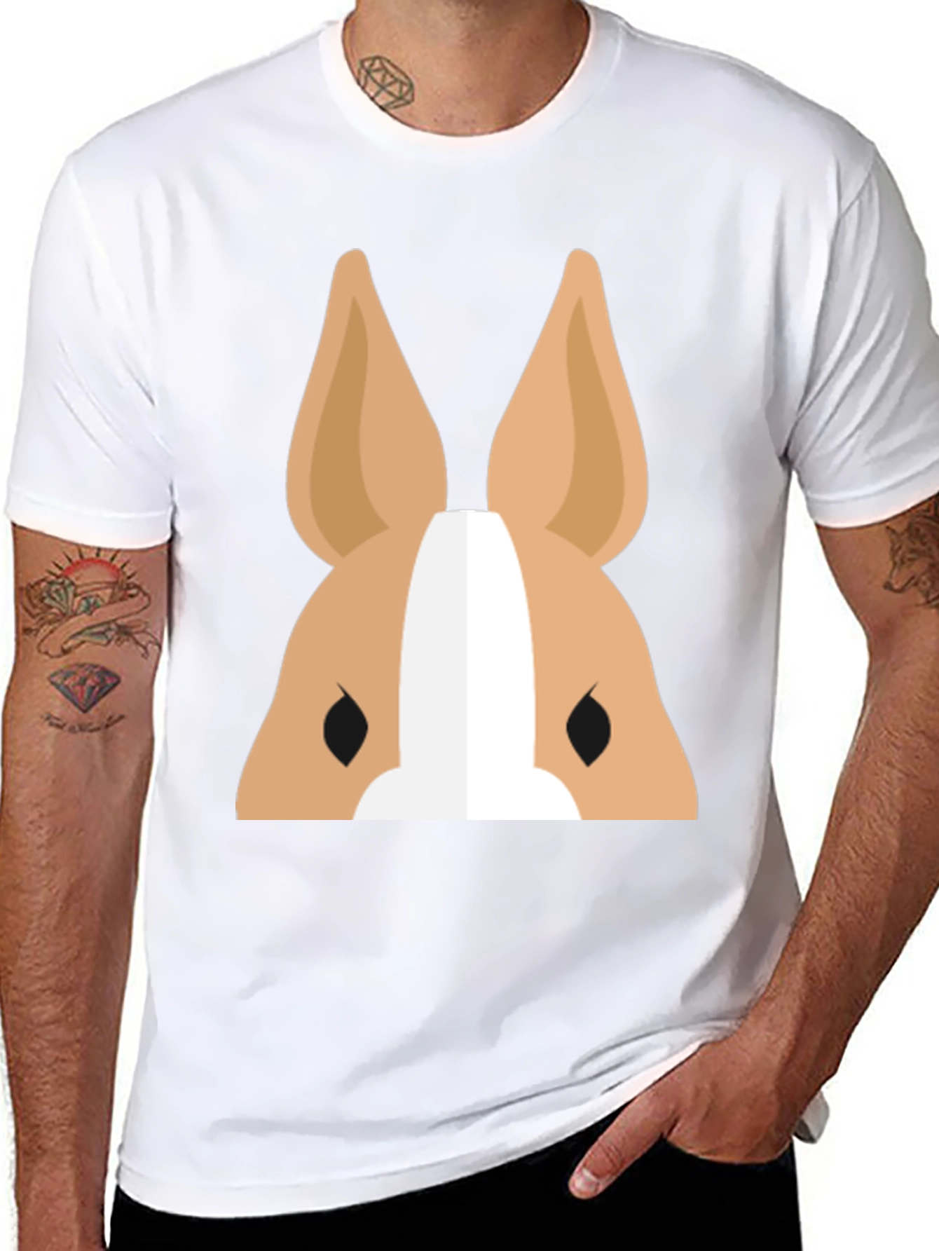 Cartoon Dog Face Graphic T-Shirt - Black
