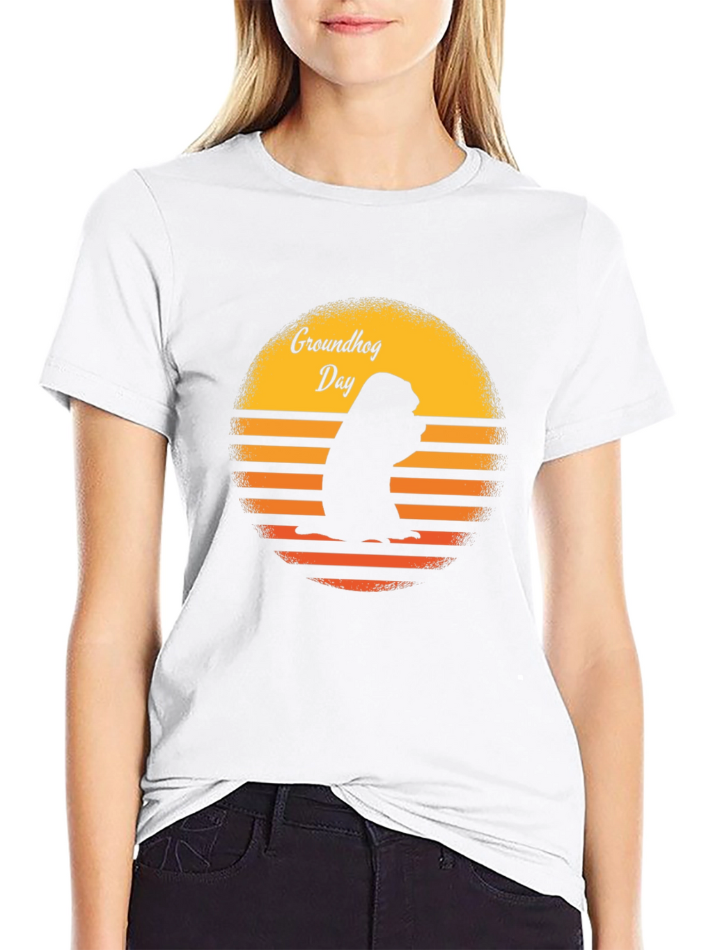 Groundhog Day Retro Sunset Black T-Shirt