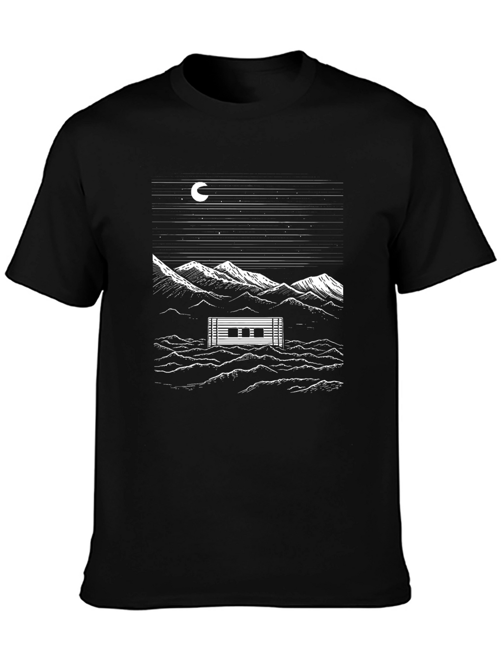 Black Graphic Tee - Cabin by Moonlight