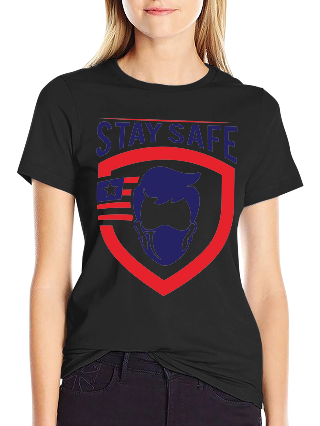 Stay Safe Graphic T-Shirt - Patriotic Shield Design