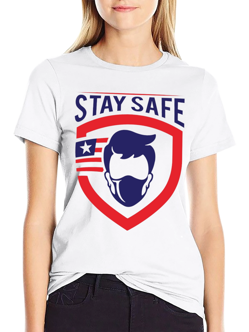 Stay Safe Graphic T-Shirt - Patriotic Shield Design
