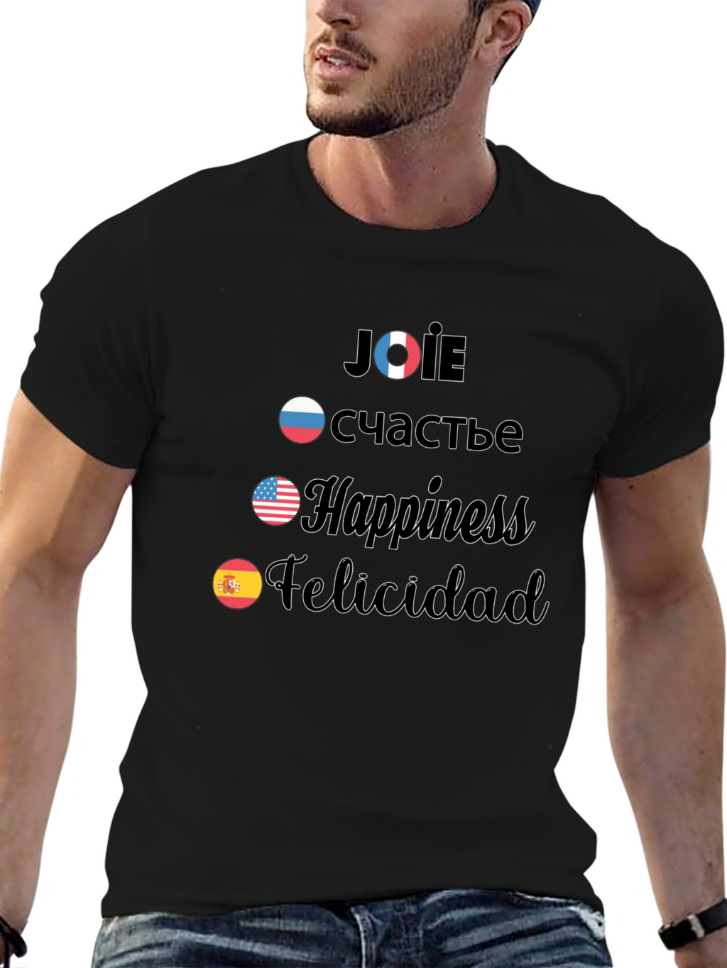 Multilingual Happiness T-Shirt - Joie счастье Felicidad