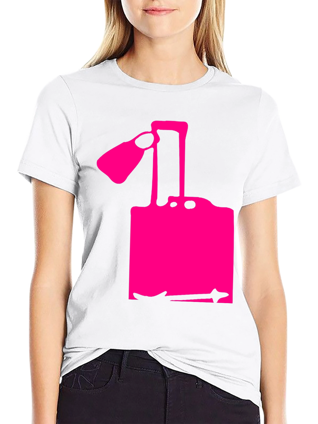 Modern Pink Silhouette Graphic Black T-Shirt