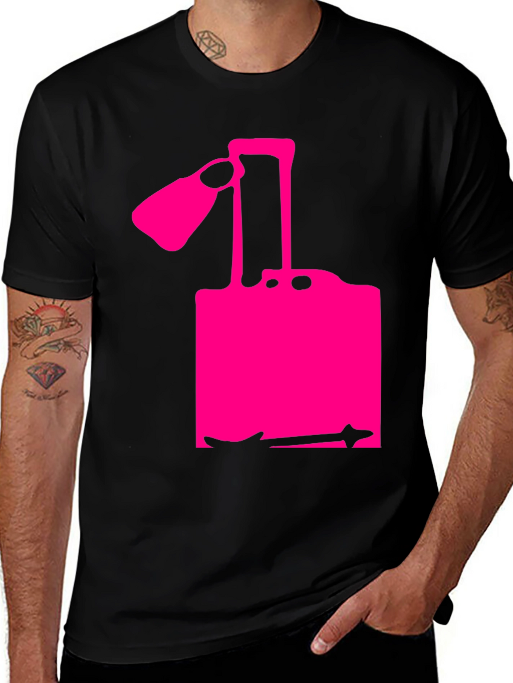 Modern Pink Silhouette Graphic Black T-Shirt