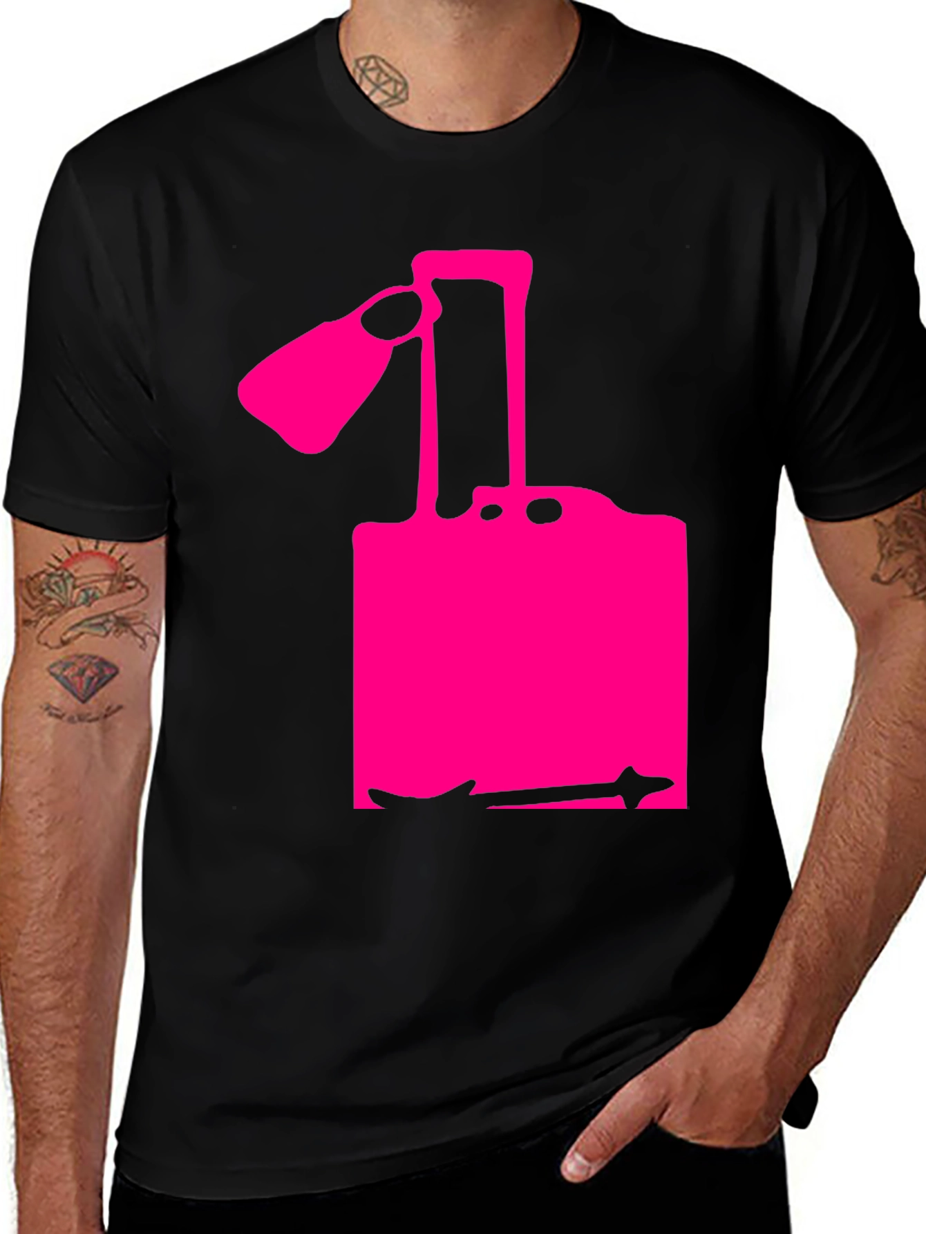 Modern Pink Silhouette Graphic Black T-Shirt