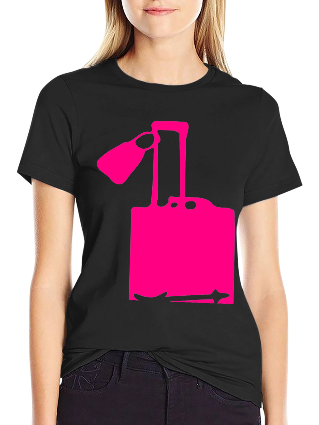 Modern Pink Silhouette Graphic Black T-Shirt