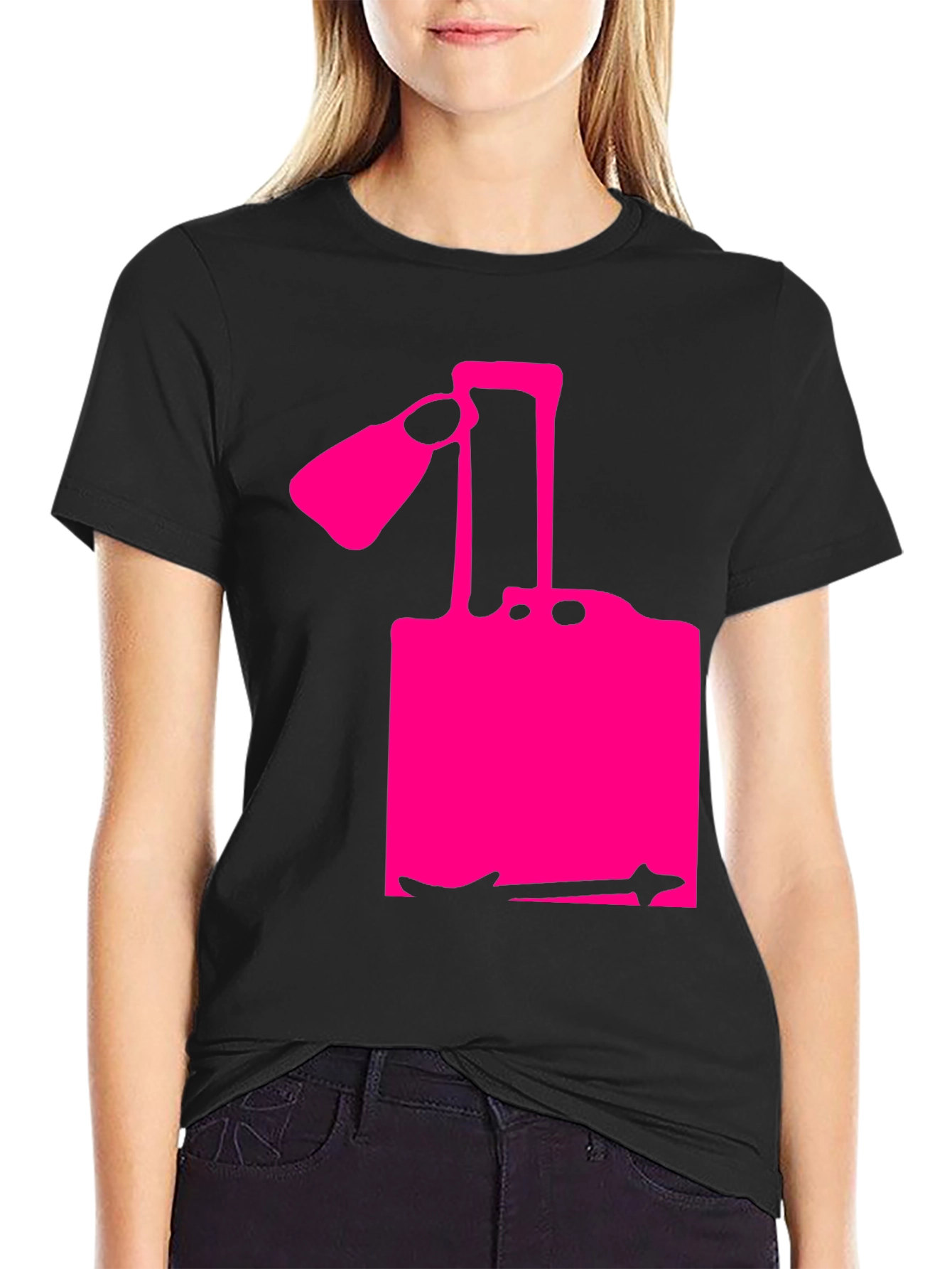 Modern Pink Silhouette Graphic Black T-Shirt