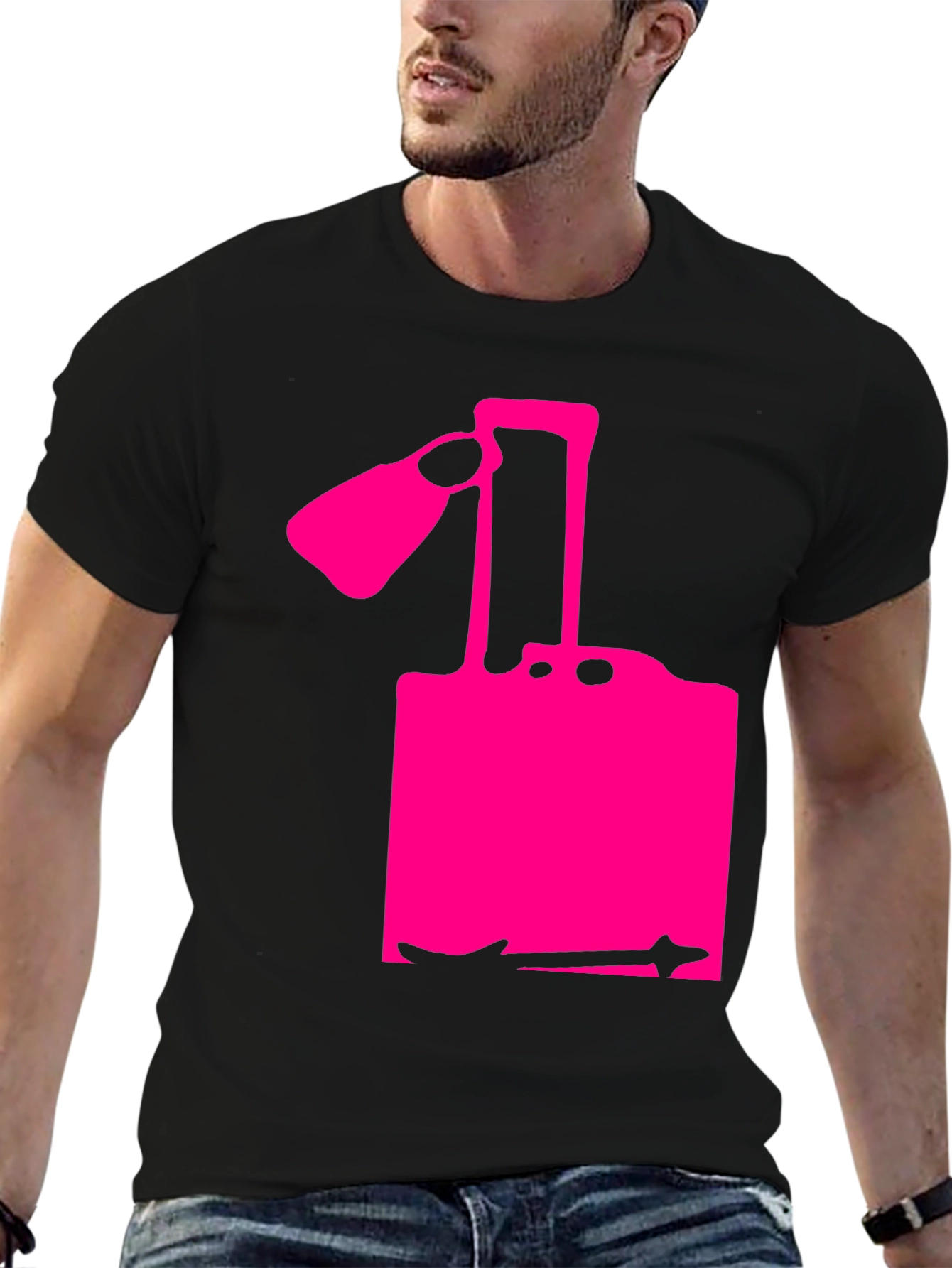 Modern Pink Silhouette Graphic Black T-Shirt