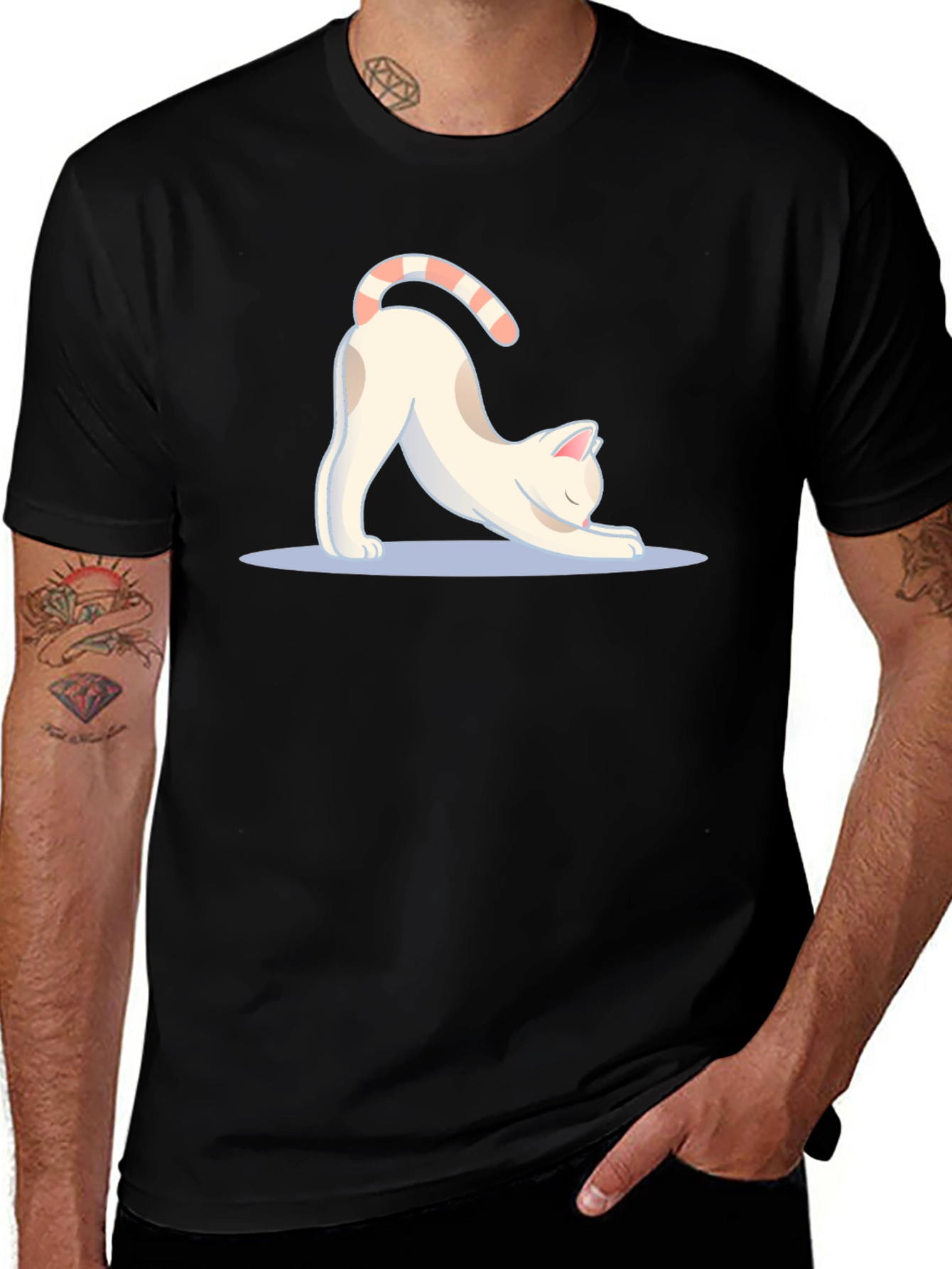 Yoga Cat Black T-Shirt - Stretch & Relax in Style!