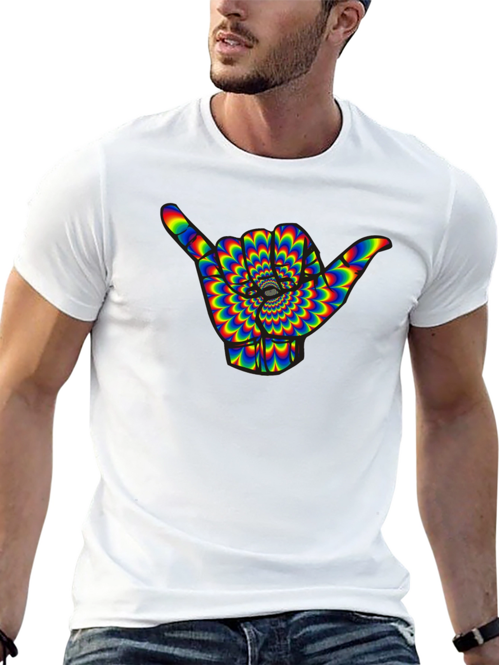 Hang Loose Shaka Rainbow Psychedelic Mens T-Shirt